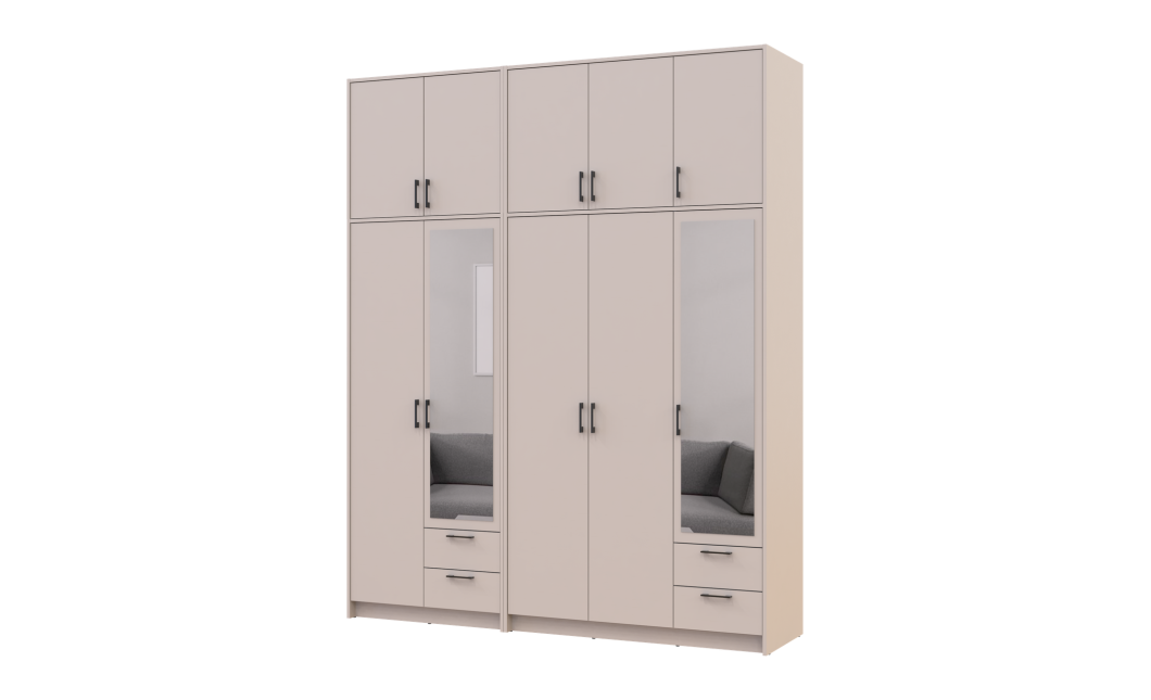 Kleiderschrank mit Spiegel und hohem Aufsatz Doros Rondi Kaschmir 2+3 Türen 203x52x260 (42005643)