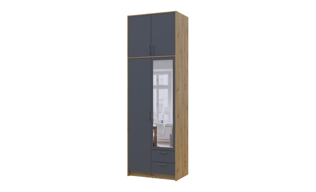 Kleiderschrank Doros Rondi mit Drehtüren mit Oberschrank und Spiegel Artisan Eiche / Graphitgrau 2 Türen 82x52x260 (42005189)
