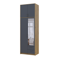 Kleiderschrank Doros Rondi mit Drehtüren mit Oberschrank und Spiegel Artisan Eiche / Graphitgrau 2 Türen 82x52x260 (42005189)