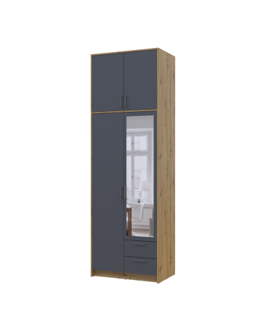 Kleiderschrank Doros Rondi mit Drehtüren mit Oberschrank und Spiegel Artisan Eiche / Graphitgrau 2 Türen 82x52x260 (42005189)