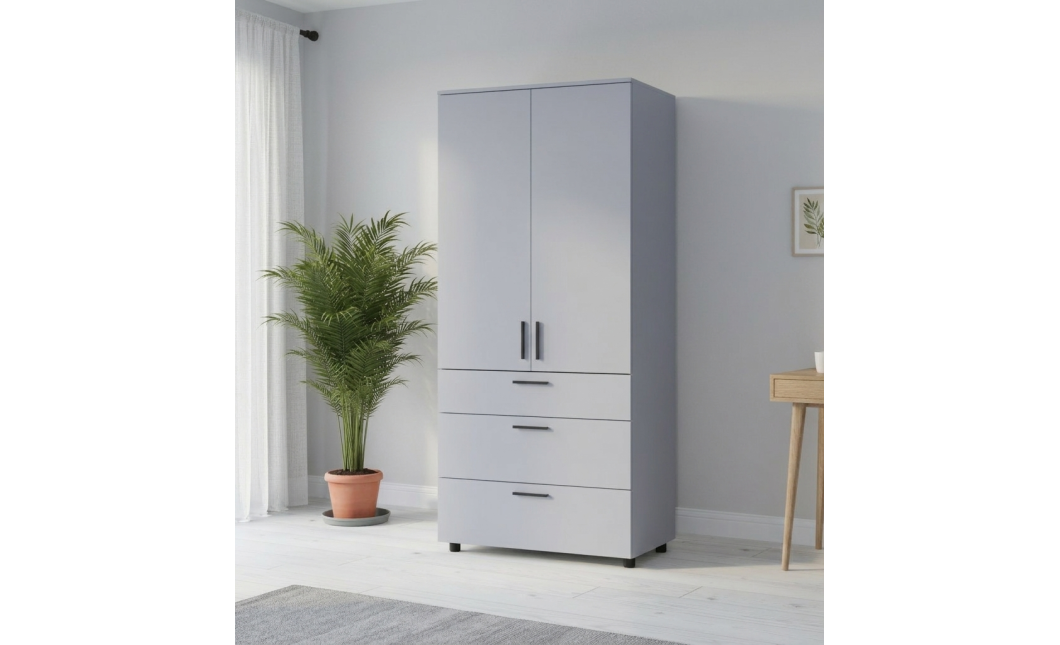 Kleiderschrank Doros Thorn Grau 2 Türen 3 Schubladen Böden 90x51,6x200 (44900442)