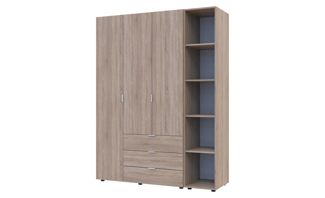 Kleiderschrank Doros Gelar Sonoma Eiche 3 Türen mit offenem Regal 154,4x49,5x203,4 (42005042)