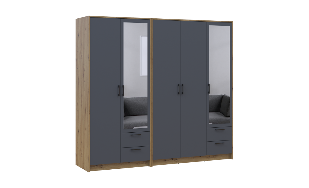 Kleiderschrank mit Spiegel Doros Rondi Artisan Eiche/Graphit 2+3 Türen 203x52x195 (42005691)