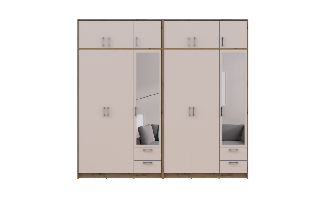 Kleiderschrank mit Spiegel und Aufsatz Doros Rondi Artisan Eiche/Kaschmir 3+3 Türen 242x52x236 (42005671)
