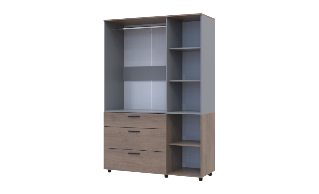 Kleiderschrank Doros Thorn Cremona Cannolo/Grau 3 Türen 3 Schubladen Kleiderstange 135x51,6x200 (44900505)