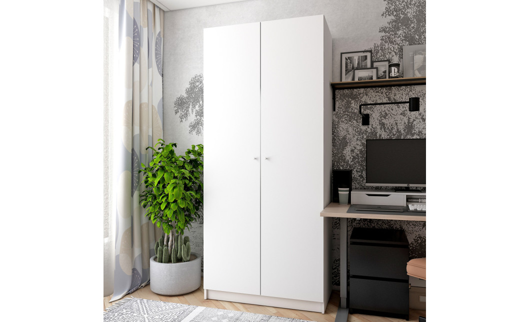 Kleiderschrank Doros Promo mit Drehtüren Weiß mit Böden 2 Türen 90x48x204 (42005100)