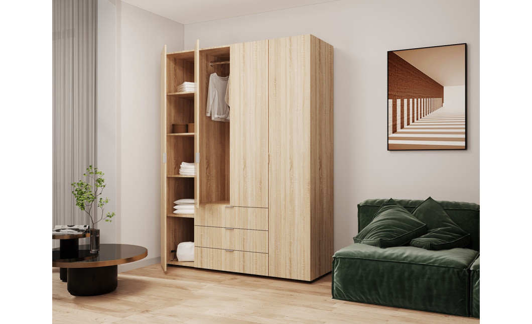 Kleiderschrank Doros Gelar mit Drehtüren Sonoma Eiche 4 Türen 155x49,5x203,4 (80397560)