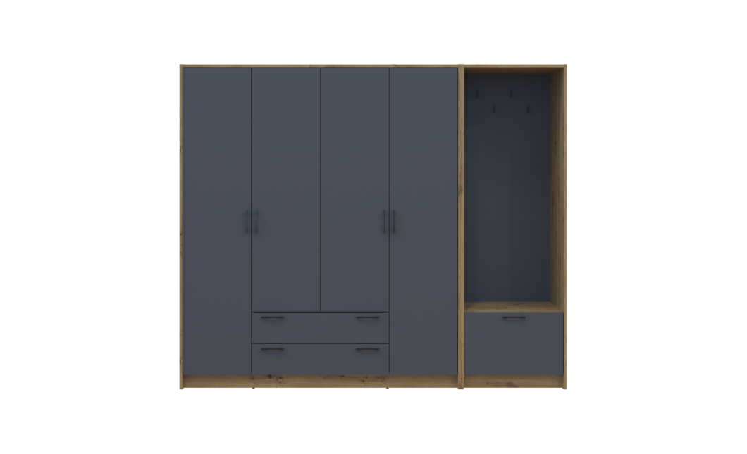 Drehtürenschrank Doros Rondi mit Kleiderstange Artisan Eiche/Graphitgrau 4 Türen 220x52x195 (42005293)