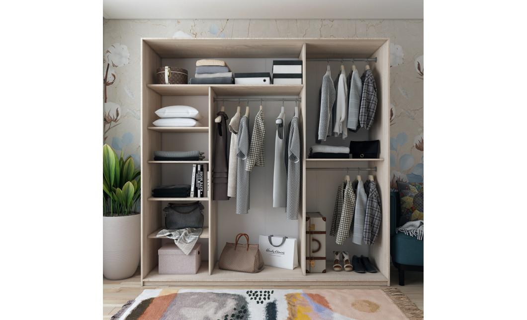 Kleiderschrank Doros City Light Schiebetüren Sonoma Eiche mit Spiegel 225x60x225 (42002138)