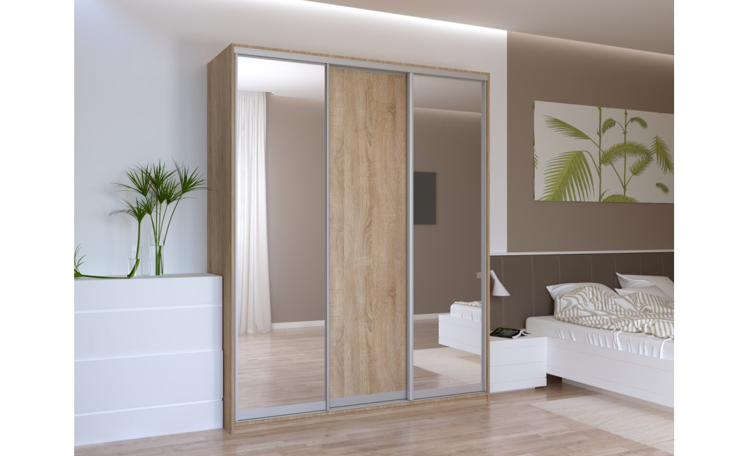Kleiderschrank Doros City Light Schiebetüren Sonoma Eiche mit Spiegel 180x60x225 (44900030)