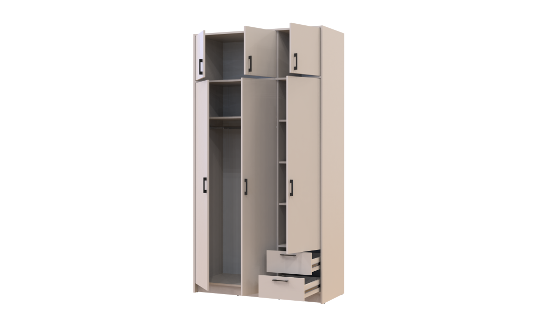 Kleiderschrank Doros Rondi mit Drehtüren mit Oberschrank Kaschmir 3 Türen 121x52x236 (80738474)