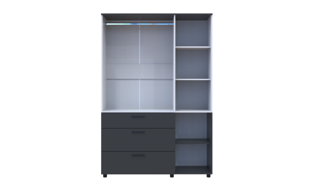 Kleiderschrank Doros Thorn Anthrazit/Weiß 3 Türen 3 Schubladen Kleiderstange 135x51,6x200 (44900517)