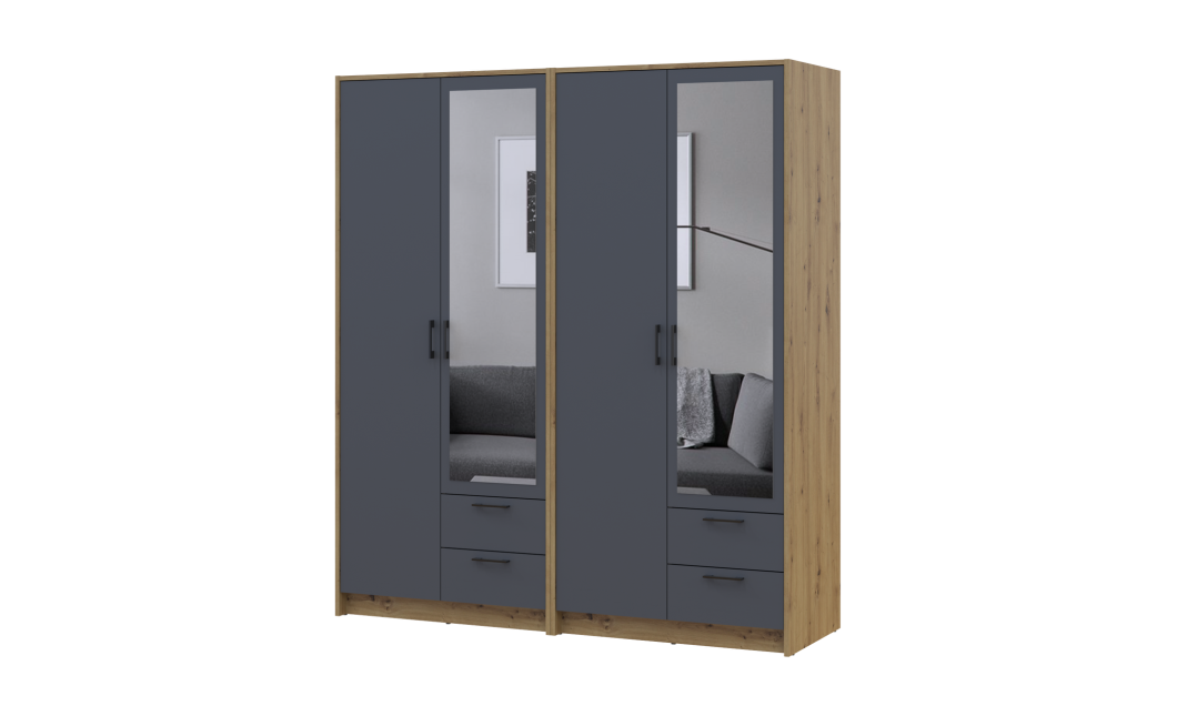 Kleiderschrank mit Spiegel Doros Rondi Artisan Eiche/Graphit 2+2 Türen 164x52x195 (42005689)