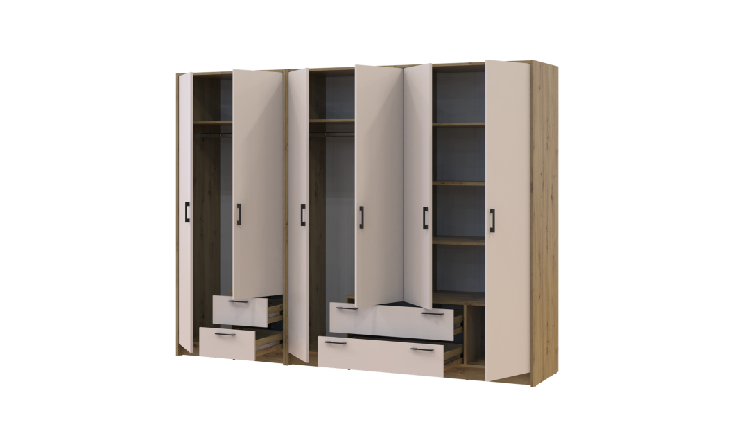 Kleiderschrank Doros Rondi Artisan Eiche/Kaschmir 2+4 Türen 242x52x195 (42005656)