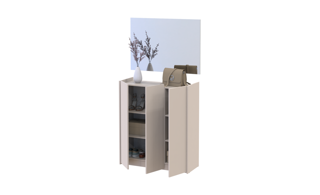 Schuhschrank Doros Kassel mit Spiegel Kaschmir 3 Türen 97×40×110 (42005506)