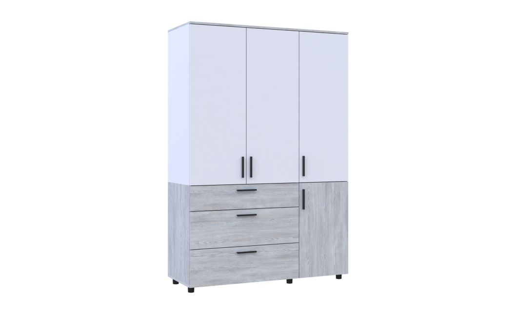 Kleiderschrank Doros Thorn Natti Kiefer/Weiß 3 Türen 3 Schubladen Böden 135x51,6x200 (44900510)
