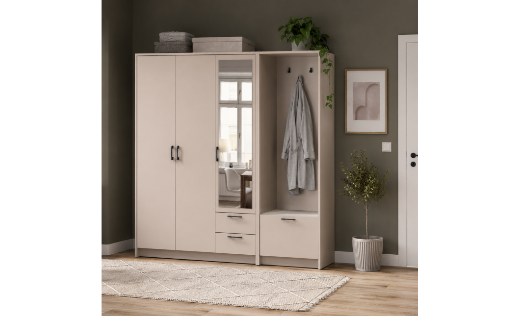 Drehtürenschrank Doros Rondi mit Kleiderstange und Spiegel Kaschmir 3 Türen 181x52x195 (42005401)