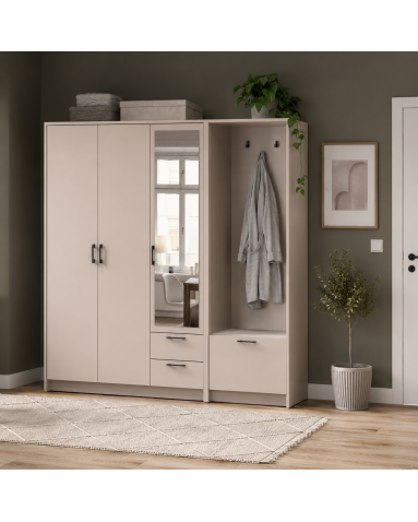 Drehtürenschrank Doros Rondi mit Kleiderstange und Spiegel Kaschmir 3 Türen 181x52x195 (42005401)
