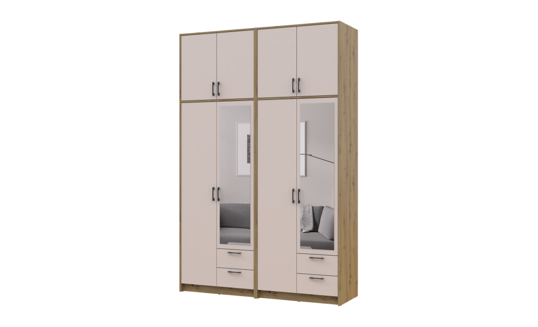 Kleiderschrank mit Spiegel und hohem Aufsatz Doros Rondi Artisan Eiche/Kaschmir 2+2 Türen 164x52x260 (42005677)