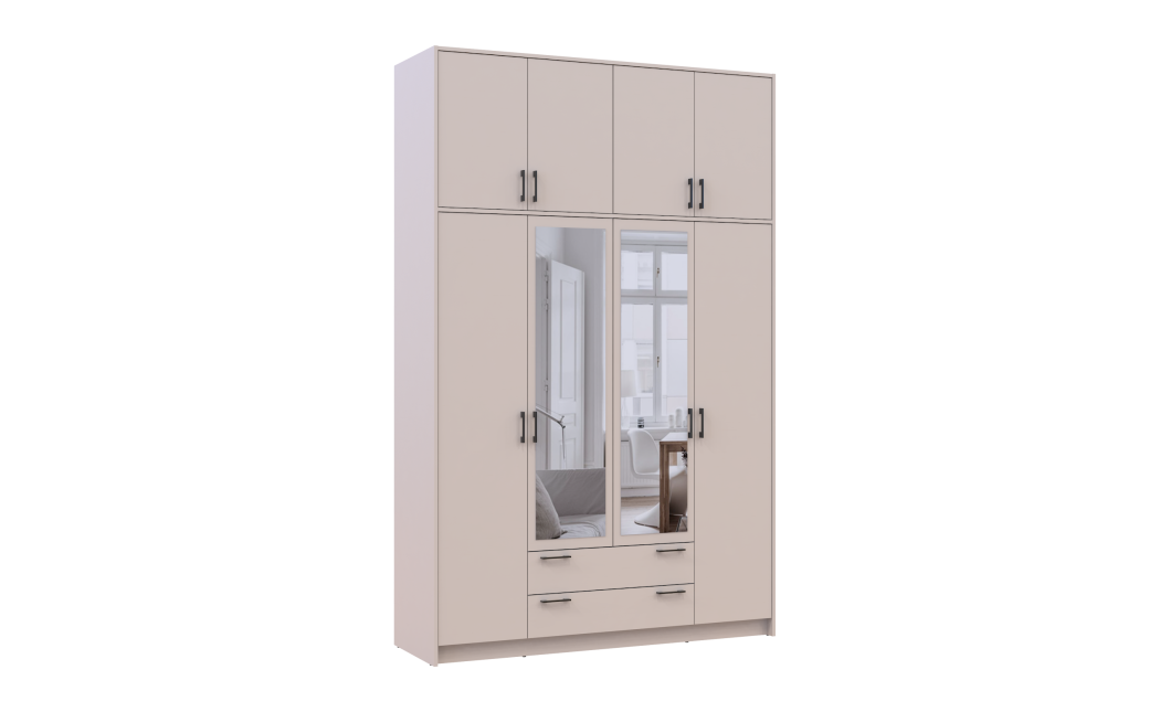Kleiderschrank Doros Rondi mit Drehtüren mit Oberschrank und Spiegel Kaschmir 4 Türen 160x52x260 (80738489)