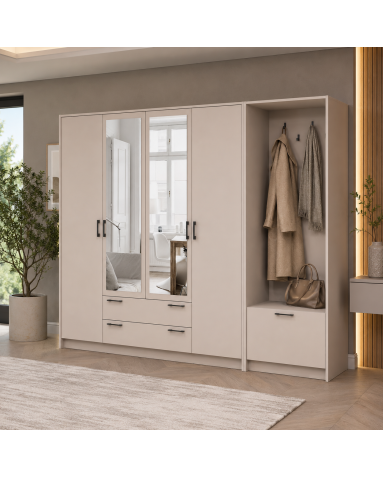 Drehtürenschrank Doros Rondi mit Kleiderstange und Spiegel Kaschmir 4 Türen 220x52x195 (42005402)