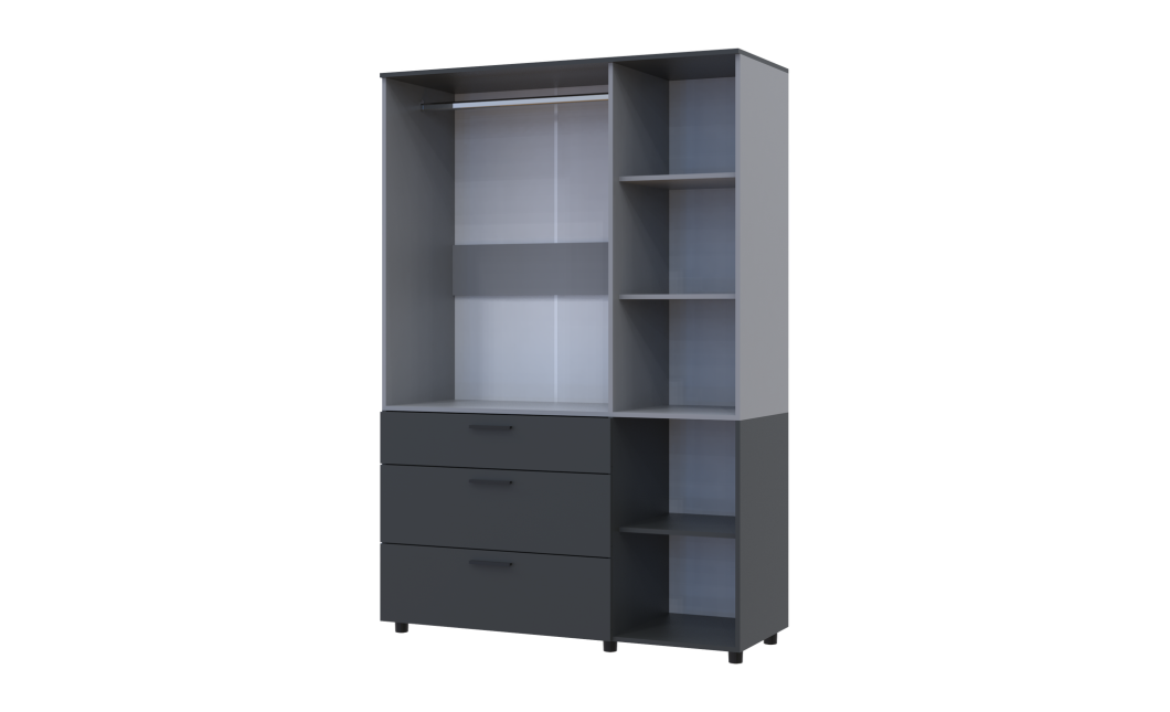 Kleiderschrank Doros Thorn Anthrazit/Grau 3 Türen 3 Schubladen Kleiderstange 135x51,6x200 (44900521)