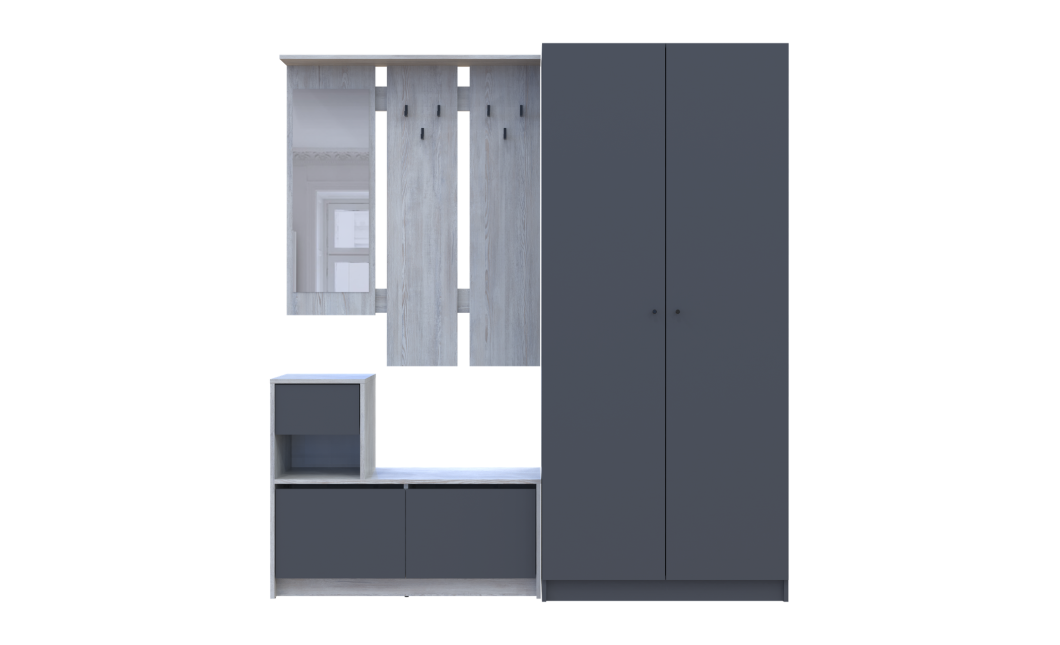 Flurmöbel Set Bela + Kleiderschrank Promo Kiefer Natti/Graphit 190x48x204 (42005329)