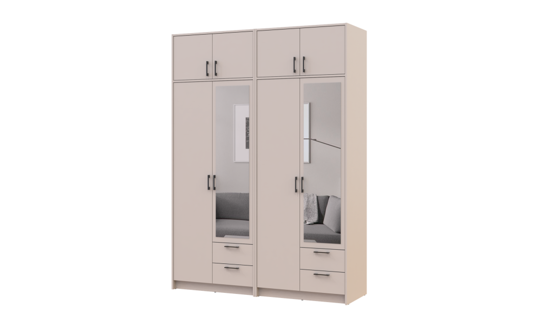 Kleiderschrank mit Spiegel und Aufsatz Doros Rondi Kaschmir 2+2 Türen 164x52x236 (42005629)