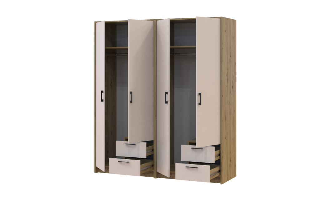 Kleiderschrank Doros Rondi Artisan Eiche/Kaschmir 2+2 Türen 164x52x195 (42005652)