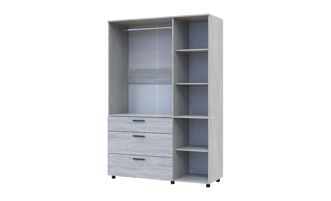 Kleiderschrank Doros Thorn Natti Kiefer 3 Türen 3 Schubladen Kleiderstange 135x51,6x200 (44900481)
