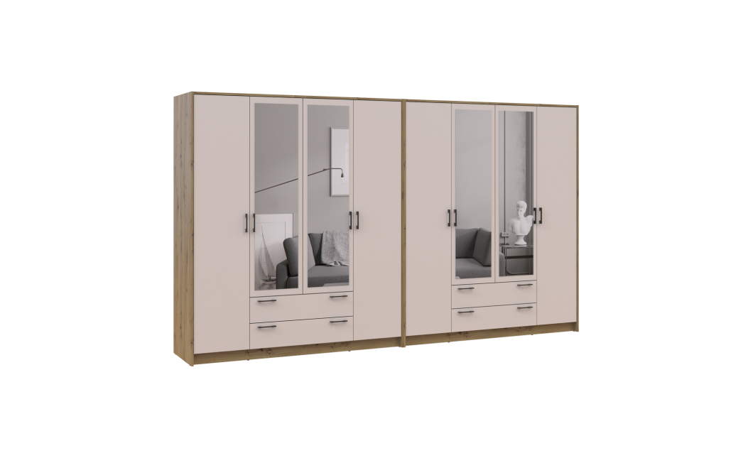 Kleiderschrank mit Spiegel Doros Rondi Artisan Eiche/Kaschmir 4+4 Türen 320x52x195 (42005663)