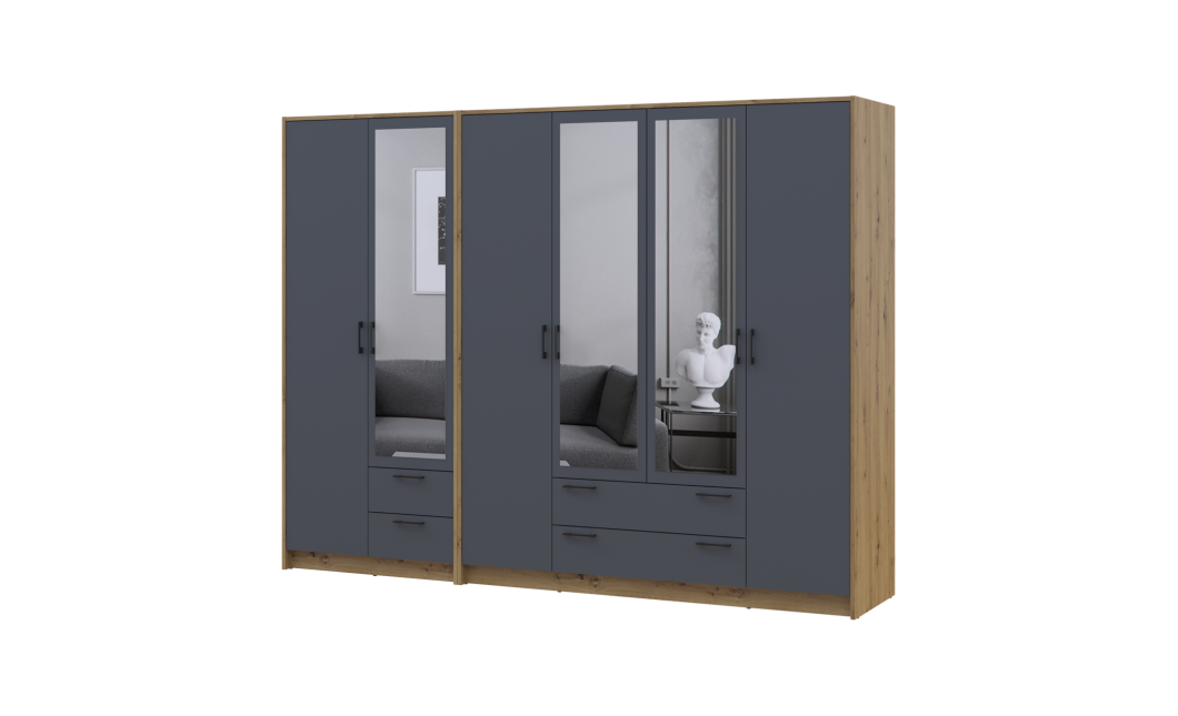 Kleiderschrank mit Spiegel Doros Rondi Artisan Eiche/Graphit 2+4 Türen 242x52x195 (42005693)