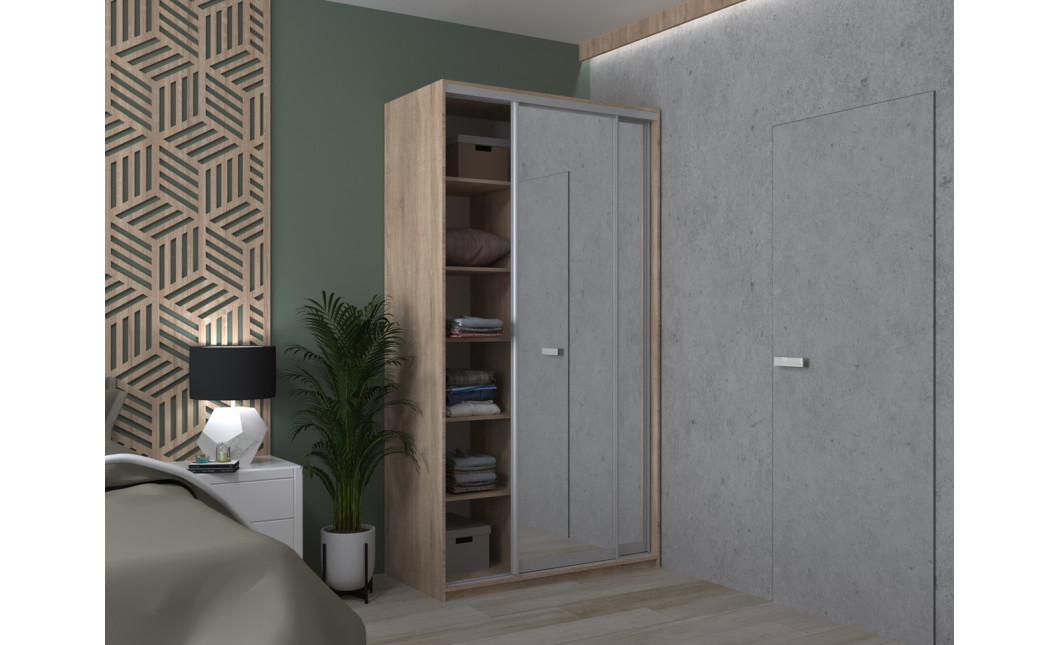 Kleiderschrank Doros City Light Schiebetüren Sonoma Eiche mit Spiegel 120x45x225 (44900068)