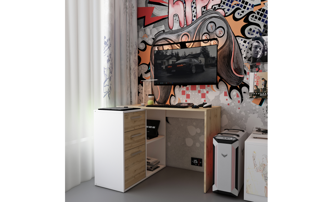 Computertisch Doros T8 Weiß Eiche Artisan 100x83x75 (41516060)