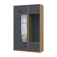Drehtürenschrank Doros Rondi mit Kleiderstange, Spiegel und Oberschrank Artisan Eiche/Graphitgrau 2 Türen 142x52x236 (42005275)