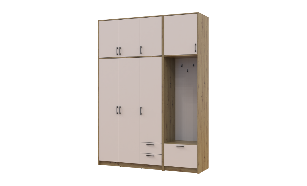 Kleiderschrank Doros Rondi mit Kleiderstange und hohem Oberschrank Artisan Eiche/Kaschmir 3 Türen 181x52x260 (42005288)