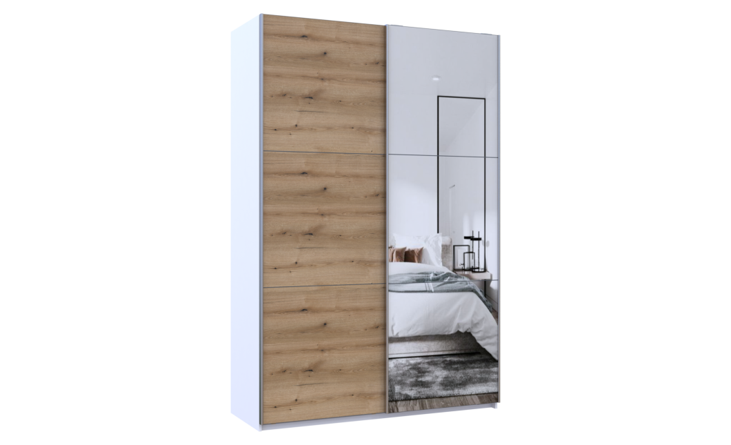 Kleiderschrank Doros G-Caiser Schiebetüren Weiß Ewok Eiche mit Spiegel 160x60x240 (42005071)