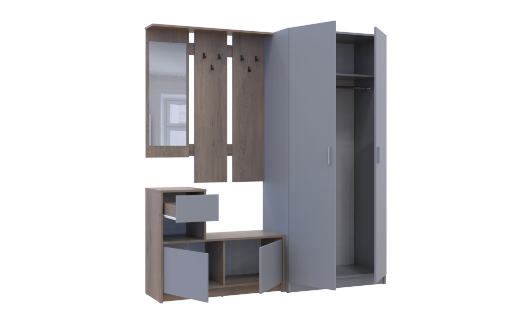 Flurmöbel Set Bela + Kleiderschrank Promo Cremona Cannolo/Grau 190x48x204 (42005331)