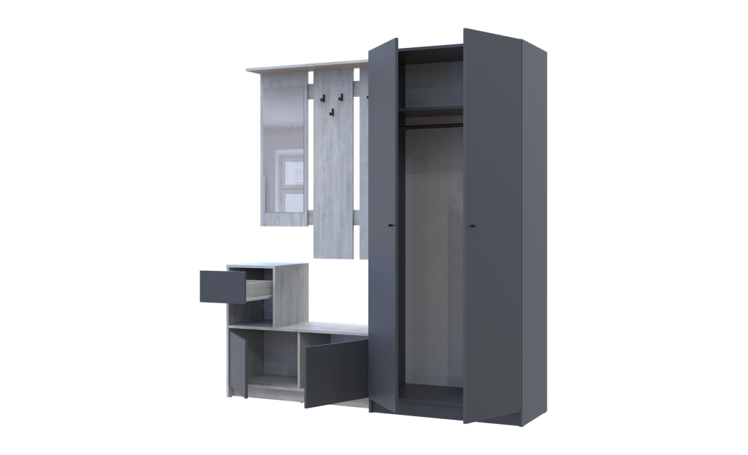 Flurmöbel Set Bela + Kleiderschrank Promo Kiefer Natti/Graphit 190x48x204 (42005329)