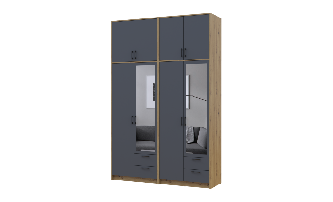 Kleiderschrank mit Spiegel und hohem Aufsatz Doros Rondi Artisan Eiche/Graphit 2+2 Türen 164x52x260 (42005713)