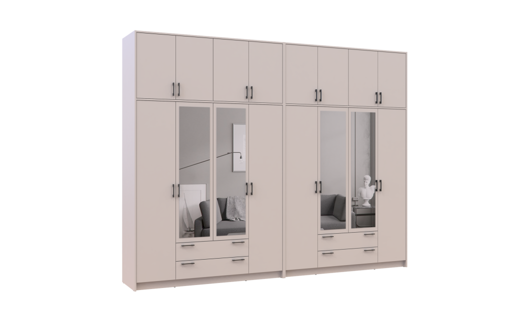 Kleiderschrank mit Spiegel und hohem Aufsatz Doros Rondi Kaschmir 4+4 Türen 320x52x260 (42005651)