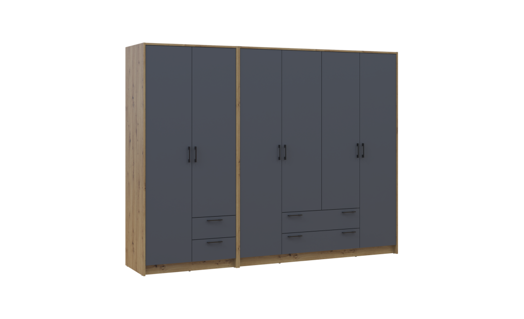 Kleiderschrank Doros Rondi Artisan Eiche/Graphit 2+4 Türen 242x52x195 (42005692)