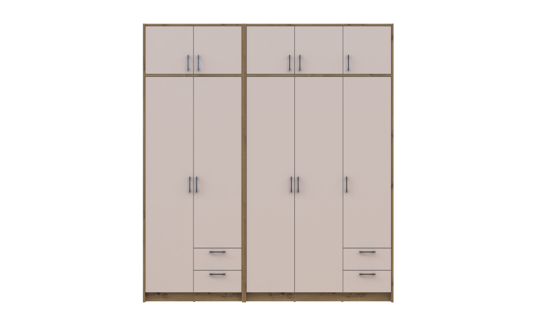 Kleiderschrank mit Aufsatz Doros Rondi Artisan Eiche/Kaschmir 2+3 Türen 203x52x236 (42005666)