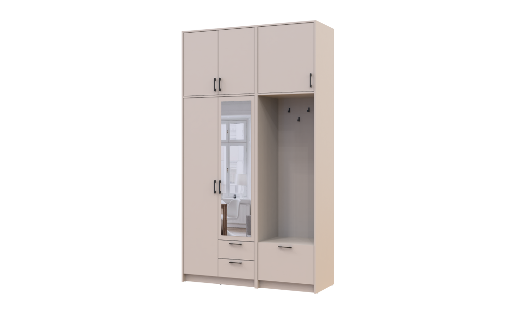 Kleiderschrank Doros Rondi mit Kleiderstange, Spiegel und hohem Oberschrank Kaschmir 2 Türen 142x52x260 (42005406)