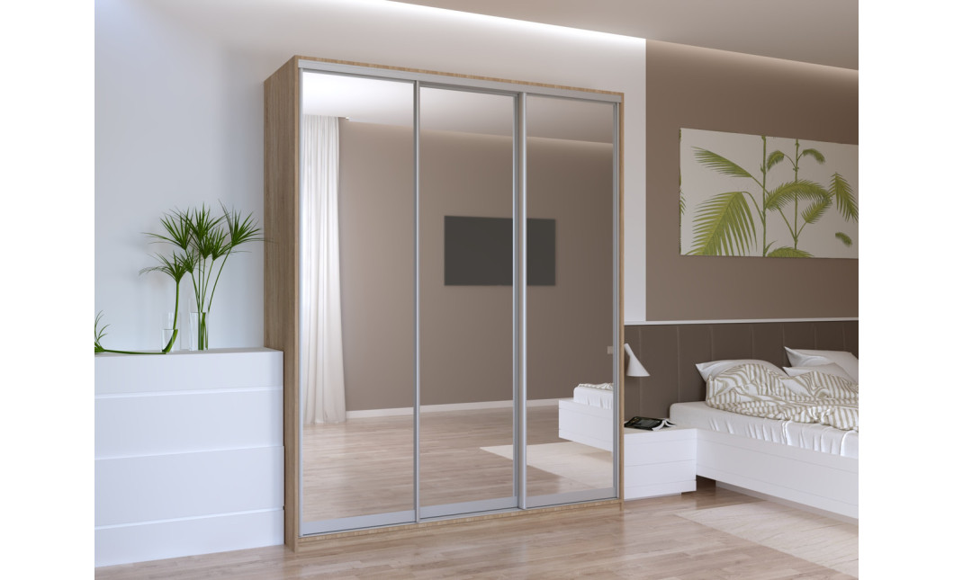 Kleiderschrank Doros City Light Schiebetüren Sonoma Eiche mit Spiegel 180x60x225 (42002057)