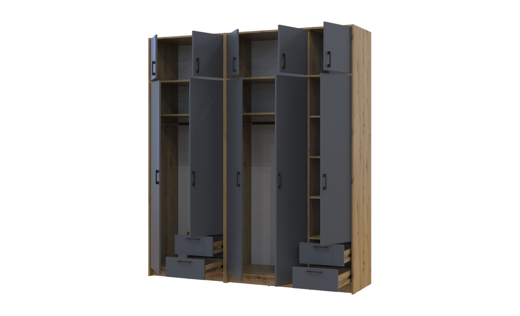 Kleiderschrank mit Aufsatz Doros Rondi Artisan Eiche/Graphit 2+3 Türen 203x52x236 (42005702)