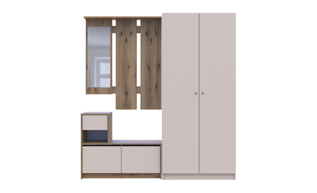 Flurmöbel Set Bela + Kleiderschrank Promo Eiche Evok/Kaschmir 190x48x204 (42005330)