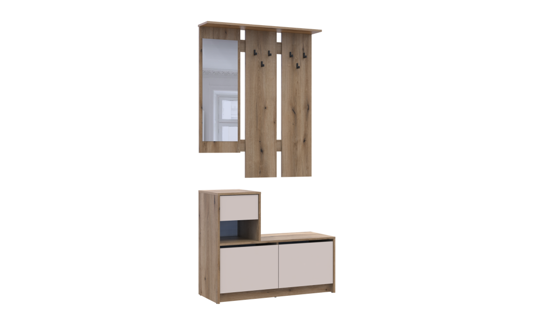 Vorraum Bela Eiche Evok / Kaschmir 1 Spanplatte / 1 Spiegel 100×40×210 (44900411)