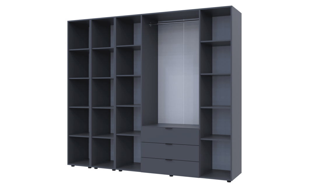 Kleiderschrank Doros Gelar Graphitgrau 4 Türen mit 2 offenen Regalböden 231,4x49,5x203,4 (42005064)