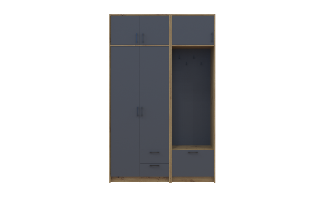 Drehtürenschrank Doros Rondi mit Kleiderstange und Oberschrank Artisan Eiche/Graphitgrau 2 Türen 142x52x236 (42005273)